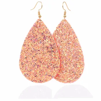 2018 New simple water drop Teardrop Genuine PU Leather Glitter Earrings for Women