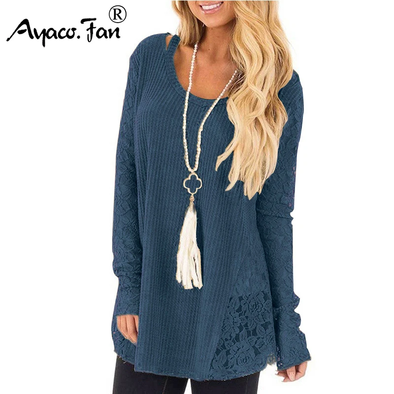 

Plus Size 5XL Women Sweaters Autumn Winter New Loose Solid Lace Patchwork Lady Pullovers Female Casual O-Neck Slim Sweater Tops