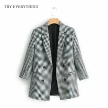 American Jacket Woman Blazer 2019 Plaid Jacket Women Double Breasted Blazer Black White Casual Women Blazer Jackets Femle Caot American Jacket Woman Blazer 2019 Plaid Jacket Women Double Breasted Blazer Black White Casual Women Blazer Jackets Femle Caot
