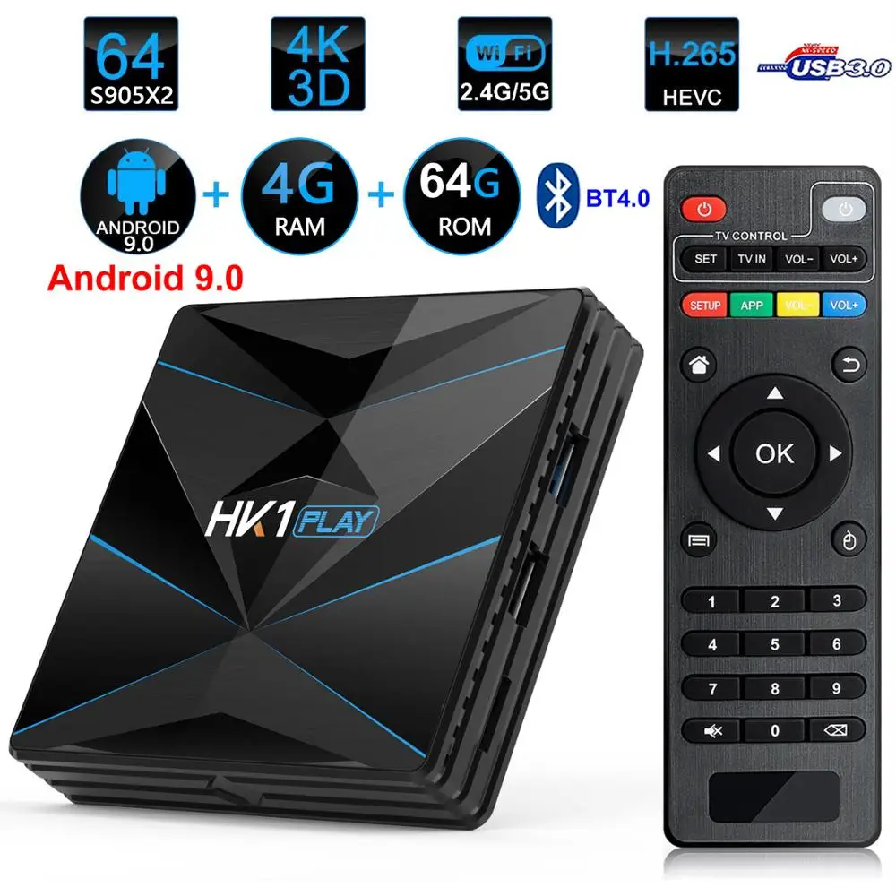 

Android 9.0 Smart TV Box HK1 Play Amlogic S905X2 4GB RAM 64GB ROM USB 3.0 BT4.0 2.4G 5G Dual WIFI 3D 4K H.265 Set Top Box PK X96