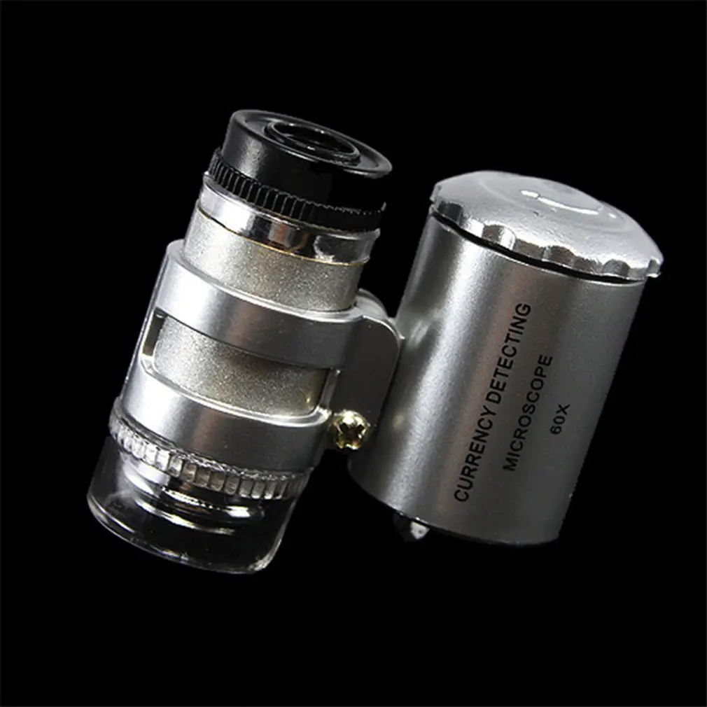 Высококачественный Прочный Модный креативный мини 60X карманный микроскоп Ювелирная Лупа стеклянный Светодиодный УФ фонарь Прямая