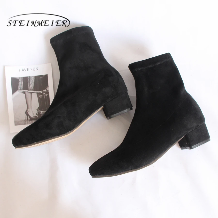 Designer D'hiver Cheville Femmes 2019 Suédé Marque Confortable Chaussures Véritable Vache Main Noir En Doux Bottes Qualité Cuir Black gwqx67xI