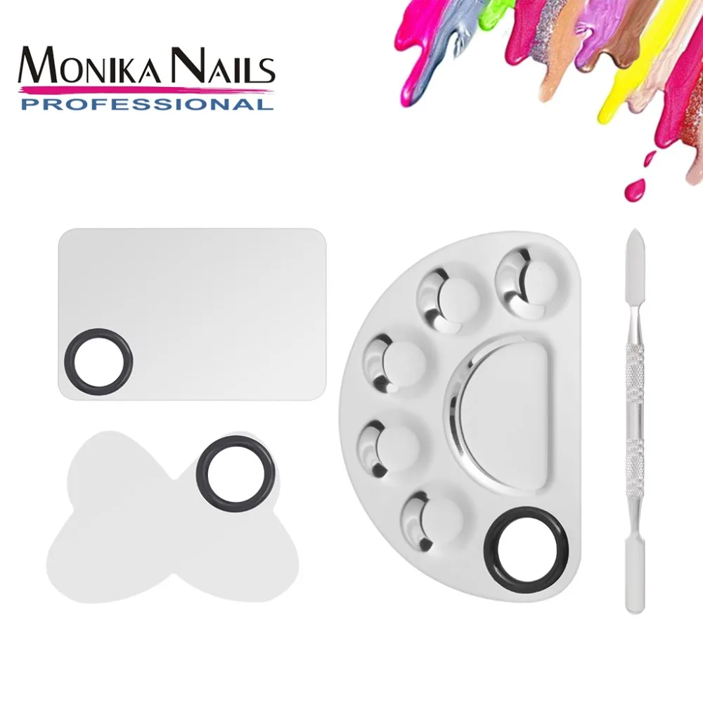 

Monika Makeup Palette Makeup Nail-art Manicure Artist Tool Stainless Steel Cosmetic Palette with Spatula Tool Nail Art Equipment