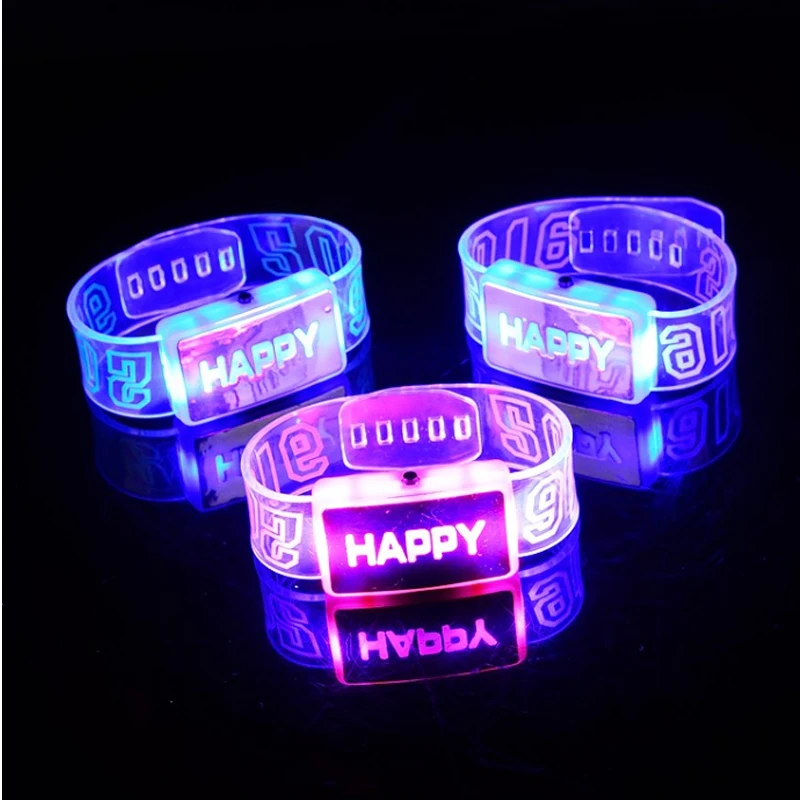 

Led Dance Led Clothes Dress 50Pcs Happy Glowing Bracelet Wrist Band Flashing Light Up Ring Running Gear Christmas Birthday Gift