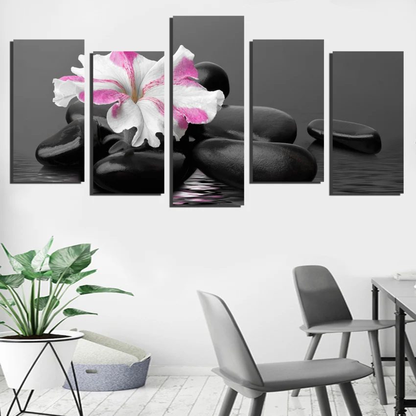 5 Pieces Wall Art Pink White Flower Abstract Background Canvas Painting Home Decorative Paintings FA659 | Дом и сад