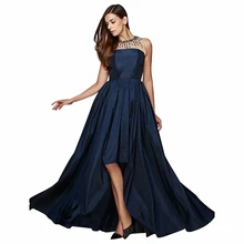 Navy Blue Prom Kleider 2017 Sheer Neck Perlen High Low Bodenlangen Günstige Bodenlangen Abendgesellschaft Kleider Plus Größe 12161034