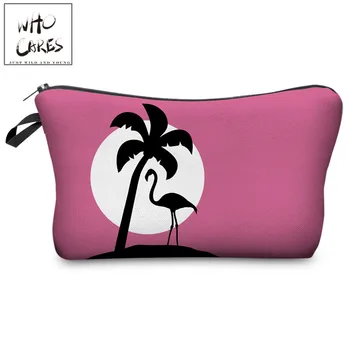 

Who Cares Pink Sunset Palm Flamingo 3D Printing Cosmetic Organizer Bag Makeup Bags Travel Ladies Pouch Women Cosmetic Bag