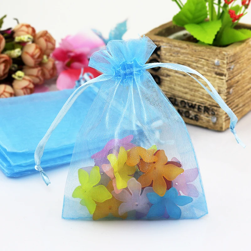 

100pcs/lot Light Blue Organza Bags 7x9cm Small Tulle Jewelry Pouch Bag Christmas Wedding Favor Candy Gift Jewelry Packaging Bags