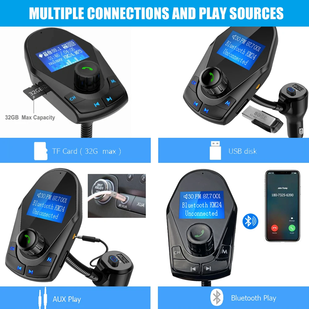 ВКЛ. Вкл. FM модулятор Bluetooth 5,0 автомобильный комплект MP3-плеер 3,5 мм вспомогательный аудиоресивер два usb порта быстрое зарядное устройство Hands free