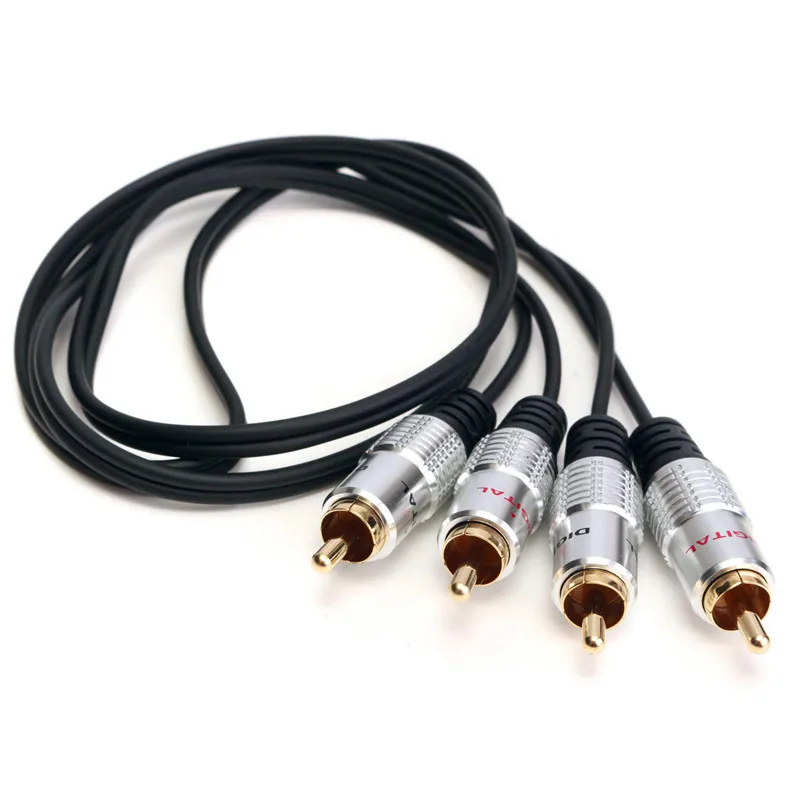High Quaity Gold Plated Audio Cable 1m OFC Twin 2 RCA Male to 2 RCA Male Stereo Audio Cable Lead Head