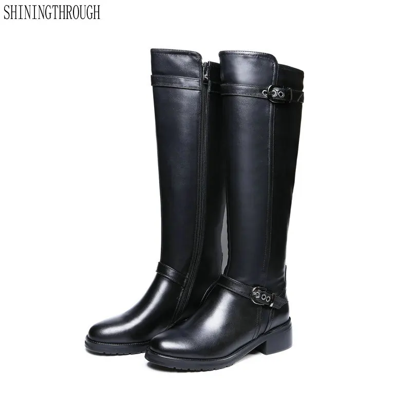 

Women knee high Boots low Heels Female western boots genuine leather women casual shoes large size 42 43