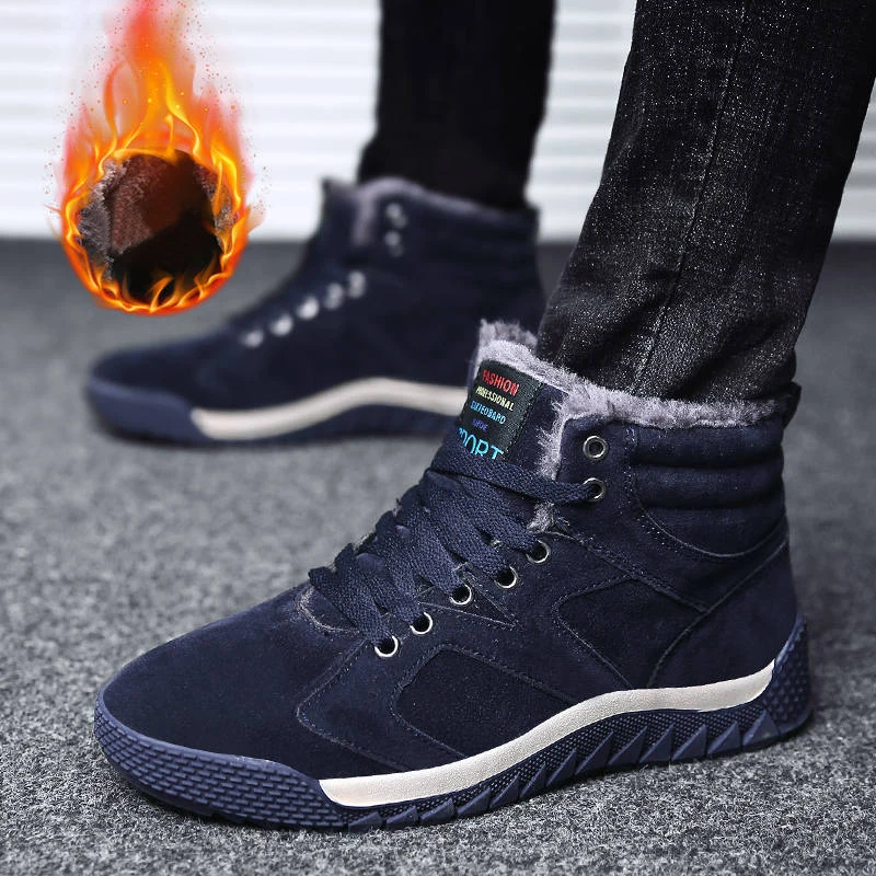 

MAISMODA Men Boots Winter Warm Snow Boot Fur Flock Fashion Men Leather Winter Ankle Boots Sneakers Male Black 39-47 YL436