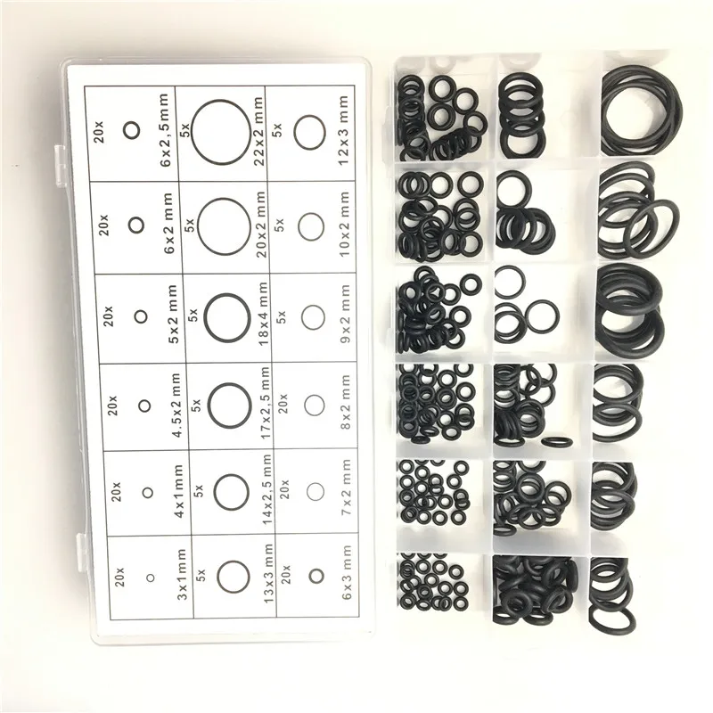 225 шт./лот черное резиновое уплотнительное кольцо ассортимент шайбы уплотнительные прокладки уплотнительное кольцо комплект 18 размеров с Пластик коробка