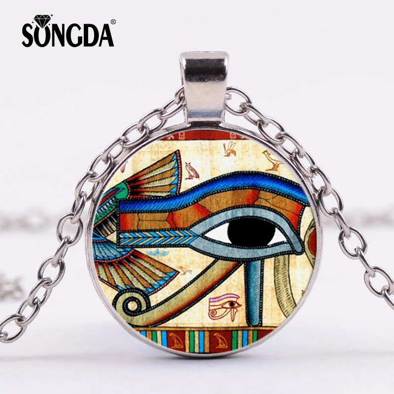 

SONGDA Ancient Egypt Horus Eye Necklace Wedjat Eye Protection of God and Supreme Rights Glass Dome Alloy Pendant Amulet Jewelry