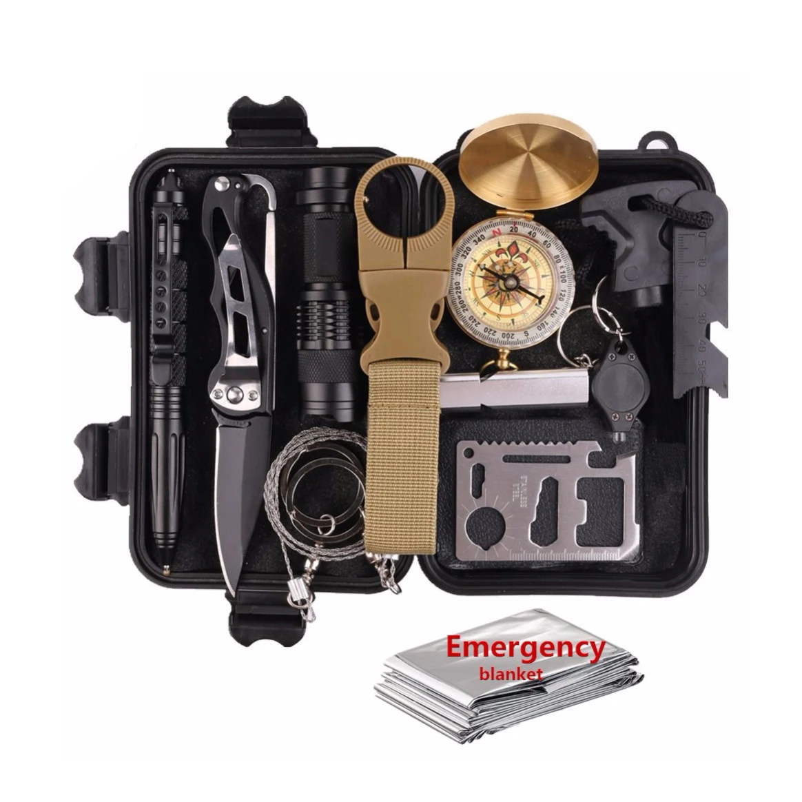

13 In 1 Outdoor Survival Box Kit Set Camping Travel Multifunction First Aid SOS EDC Emergency Supplies Tactical Wilderness Tool