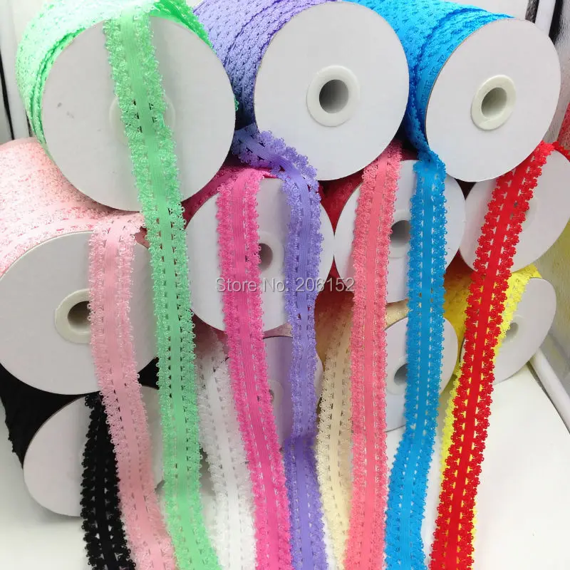 

High Quality 7/8" Frilly Edges Lace Elastic Ribbon Picot Edges Stretch Lace Elastic Webbing for DIY Headwear Headband Headwrap