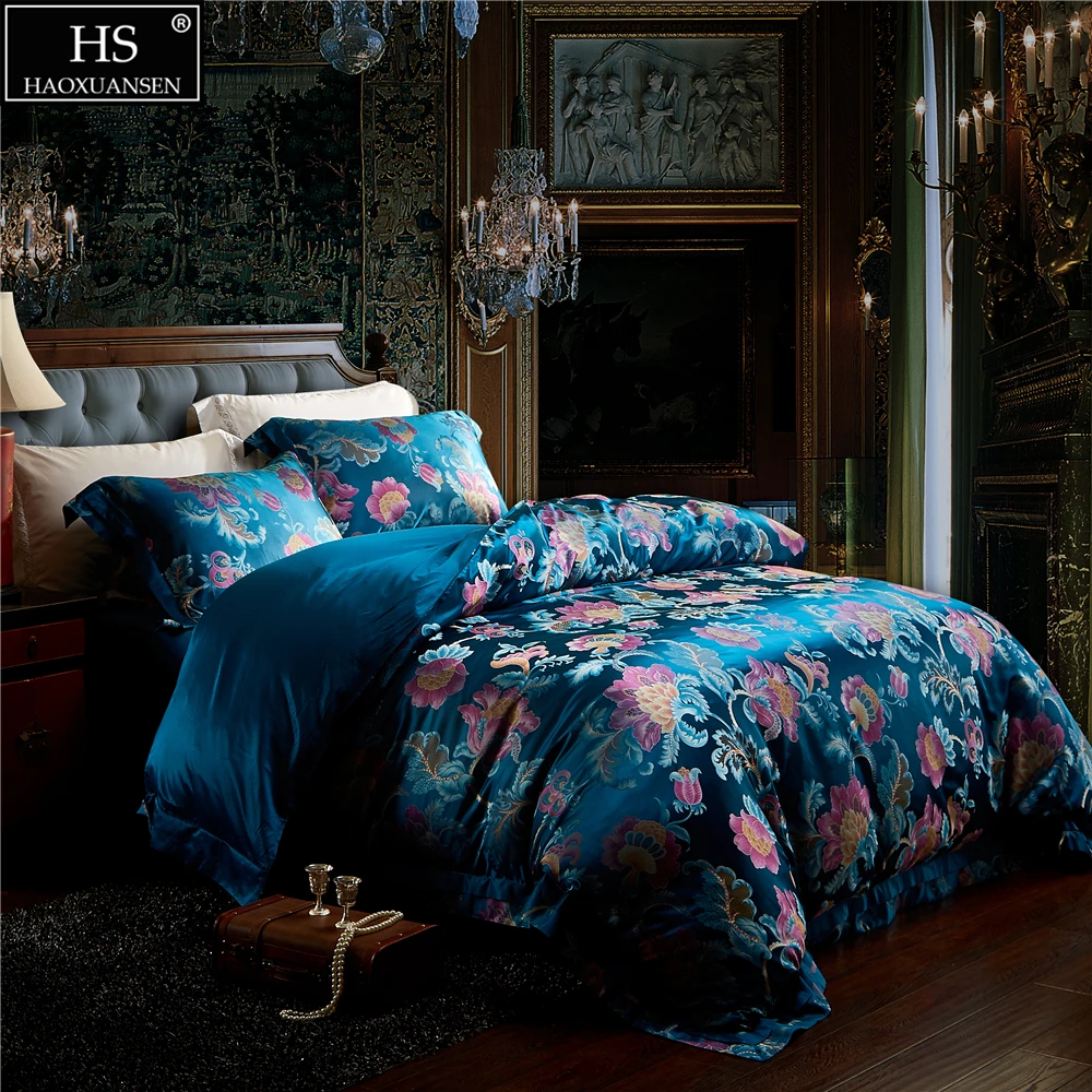 European Style 4pcs Bedding set Jacquard Satin 28 Momme Mulberry Silk