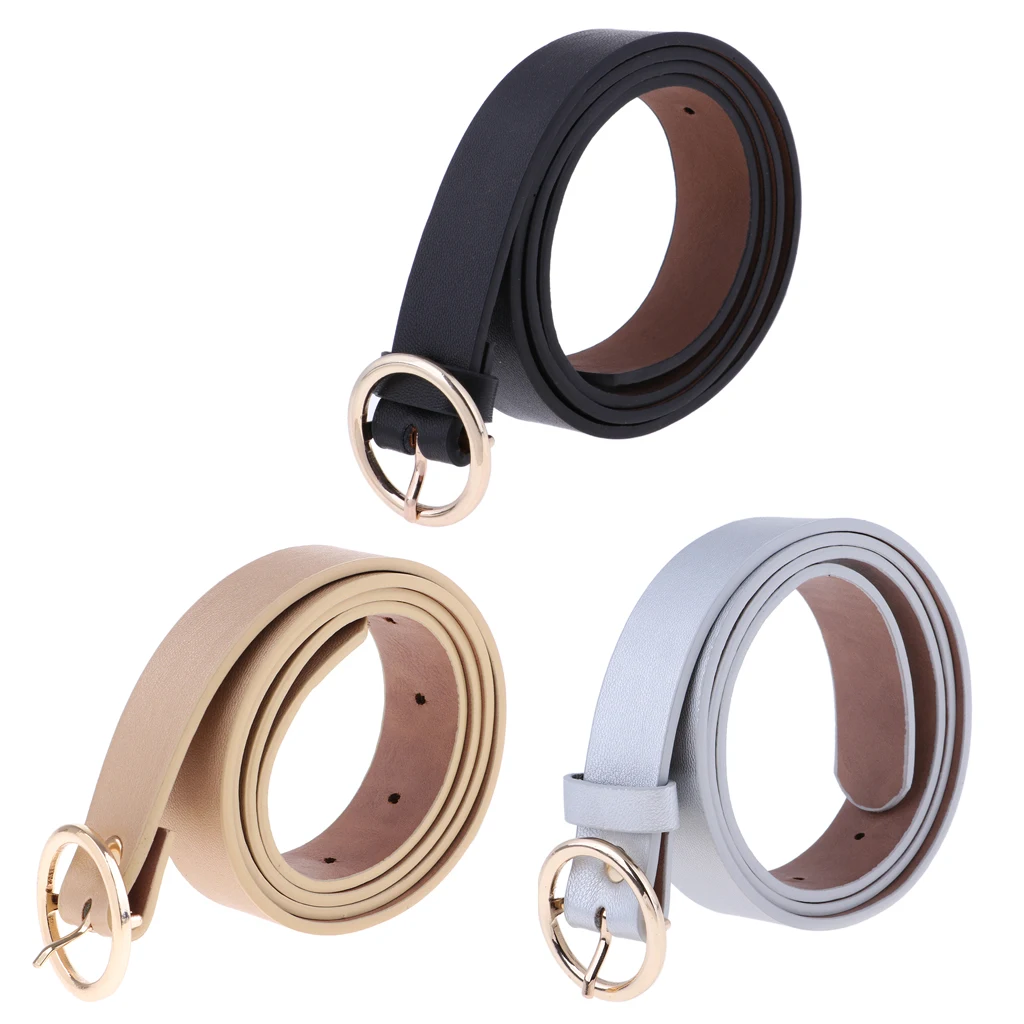 

2019 Vintage Metal PU Leather Belt with Round Buckle Waist Belt for Women Ladies Simple Waistband
