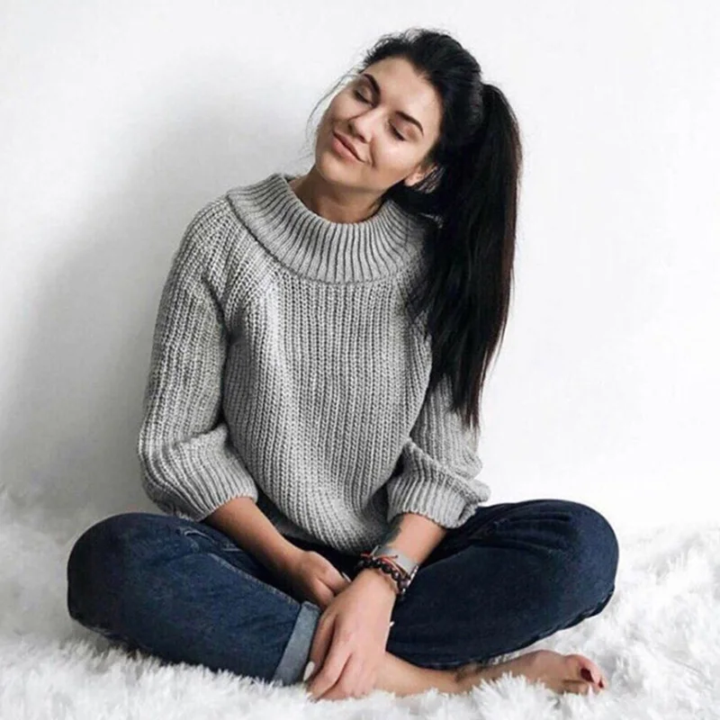 

O Neck Knitting Women Long Sleeve Pullover Lady Autumn Outwear Casual Style Tops For Women 2019