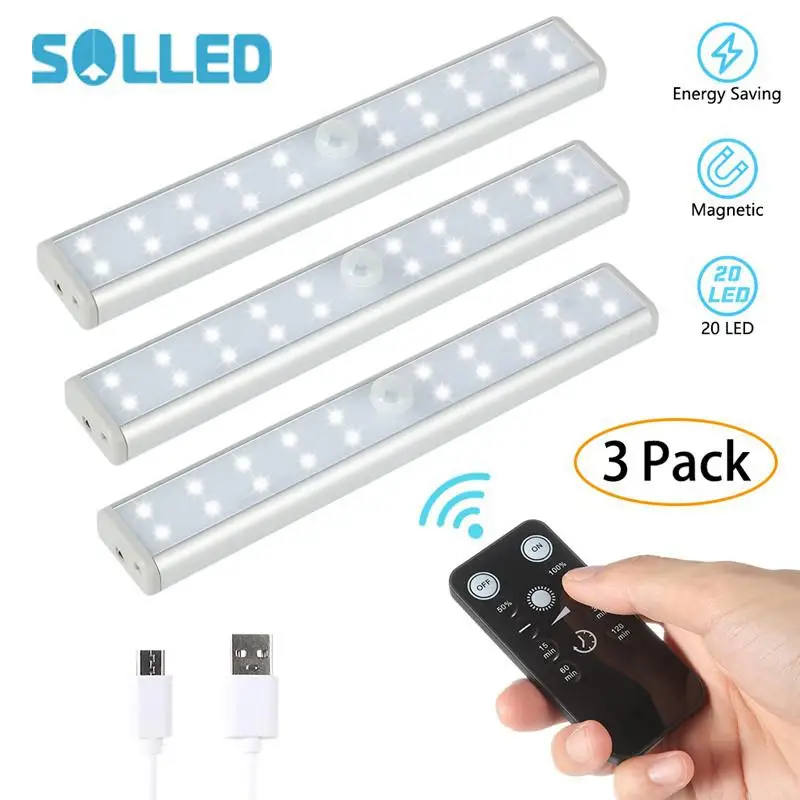 

2/3/4 Pack 20 LED Wireless USB PIR Auto Motion Sensor Light Intelligent Infrared Induction LED Lamp for Cabinet Closet Light
