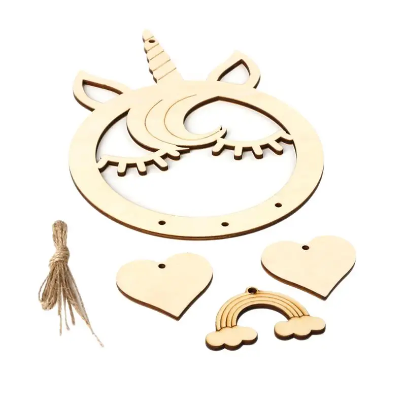 

Wooden Dream Catcher Creative Rustic Unicorn Dream Catchers Craft Ornaments Hanging Decoration With Hemp Rope