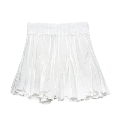 Цветная Летняя женская мини-юбка с высокой талией, Милая Белая/черная однотонная повседневная юбка с оборками - Цвет: Белый