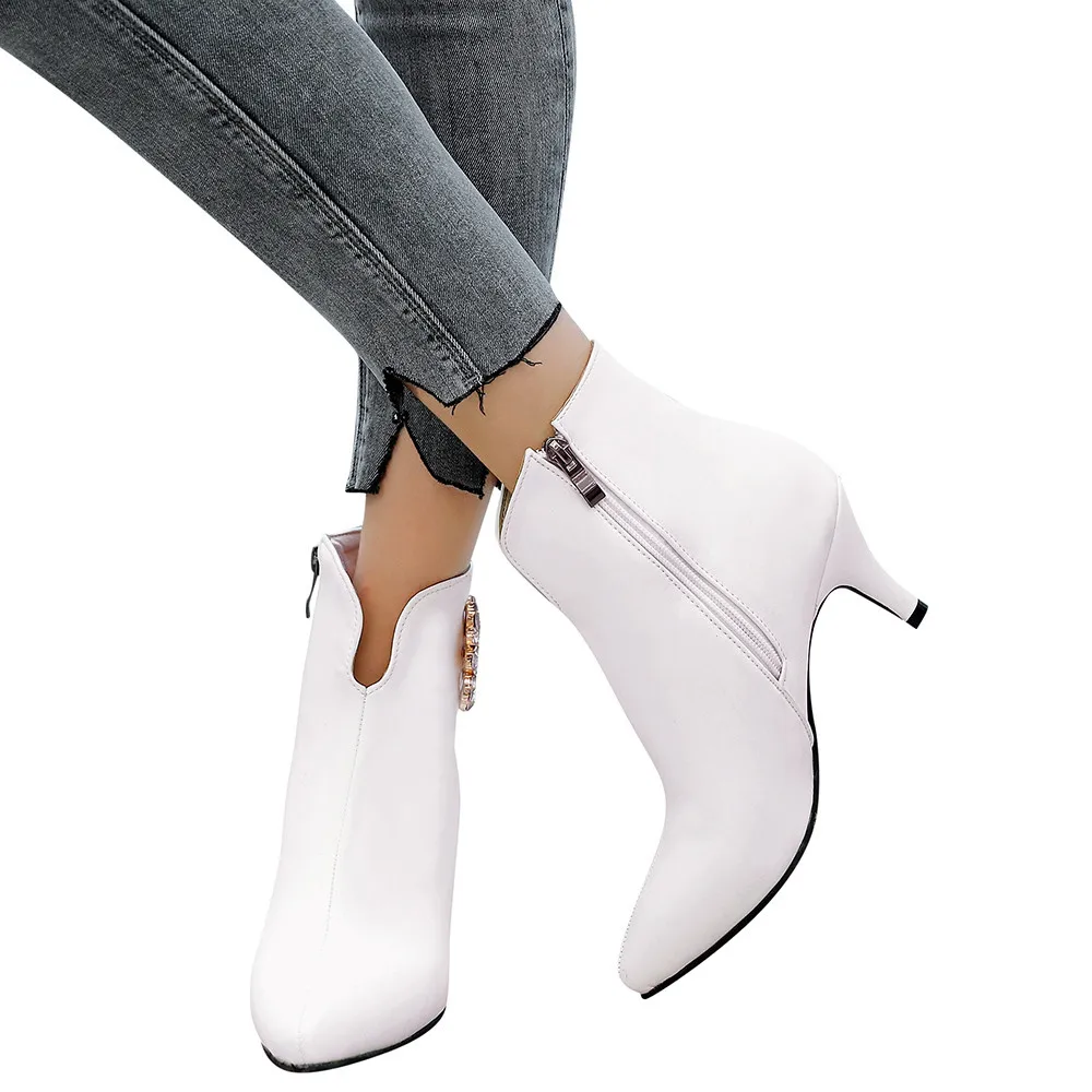

Xiniu Lady Martin Boots Women's Fashion Shoes Side Zipper High Heel Flower Shaped Rhinestone Ankle Boots Botines Mujer 2018