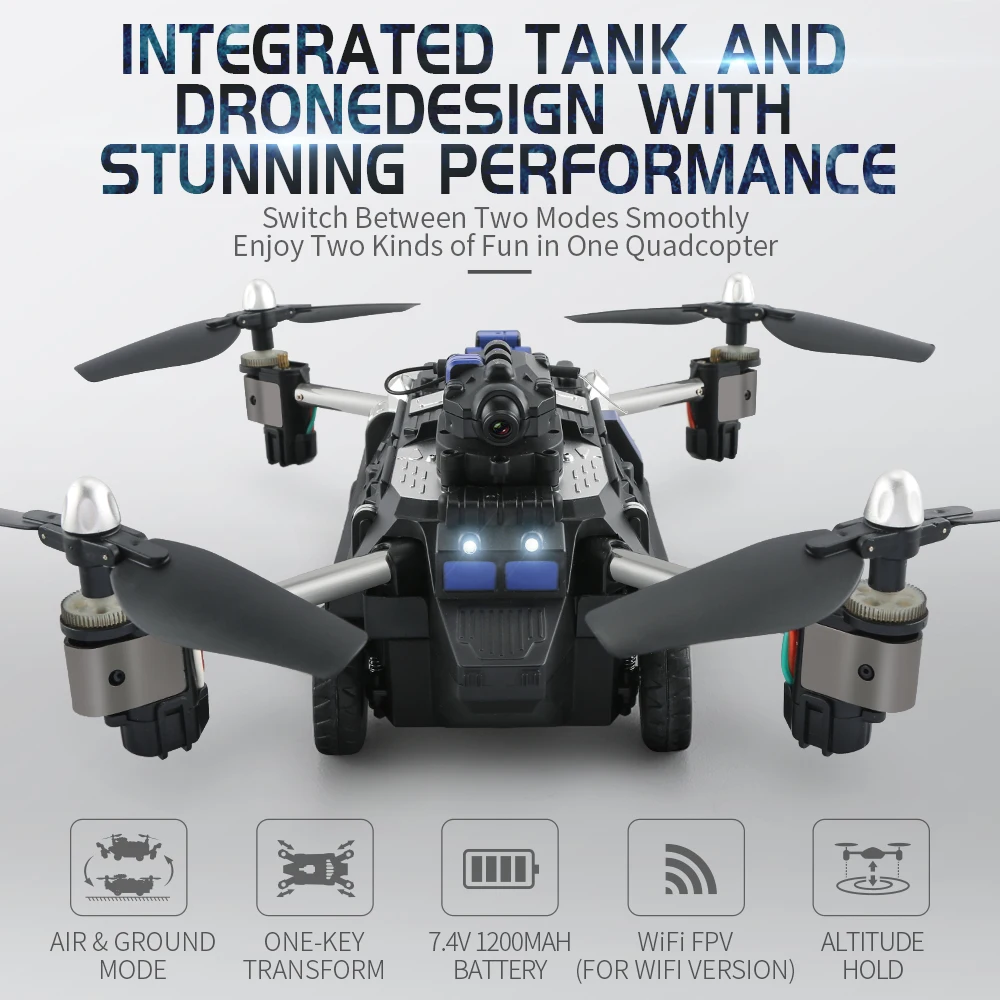 JJRC H40WH Wireless FPV Drone with Camera 200W RC Tank 2.4G 4CH 6Aixs Folding Gyro Air And Ground Mode Atitude Hold F21720
