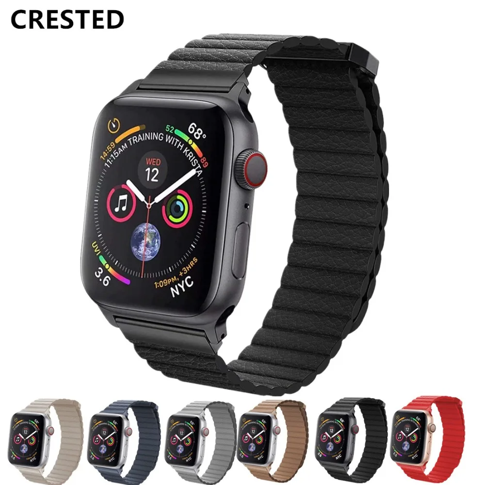 

CRESTED Leather Loop strap For apple watch band 4 42mm 38mm 3 iWatch band 44mm 40mm correa bracelet wrist watch Accessories 2/1