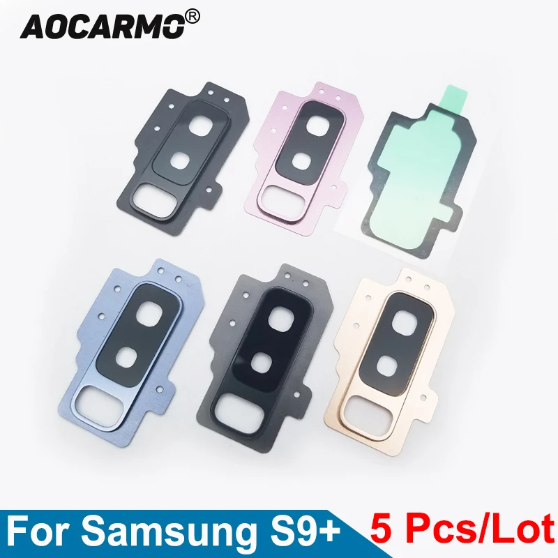 Aocarmo 5 шт для samsung Galaxy S9+ Задняя Камера объектив Стекло с защитой от повреждений и кольцом Крышка передняя рамка клей SM-G9650/DS большие 6," Замена