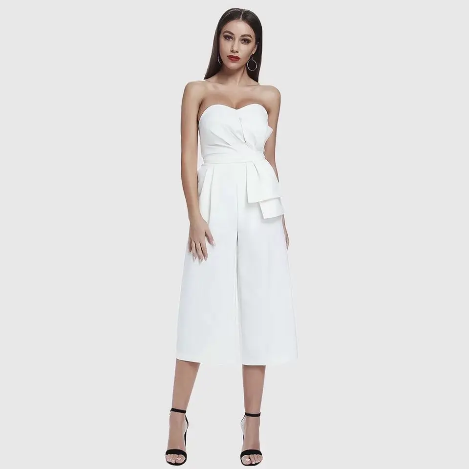 

2019 Jumpsuit Sexy Celebrity Elegant Calf-Length Pants Women Backless Night Club Strapless Bodysuit Party Jumpsuit Wholesale