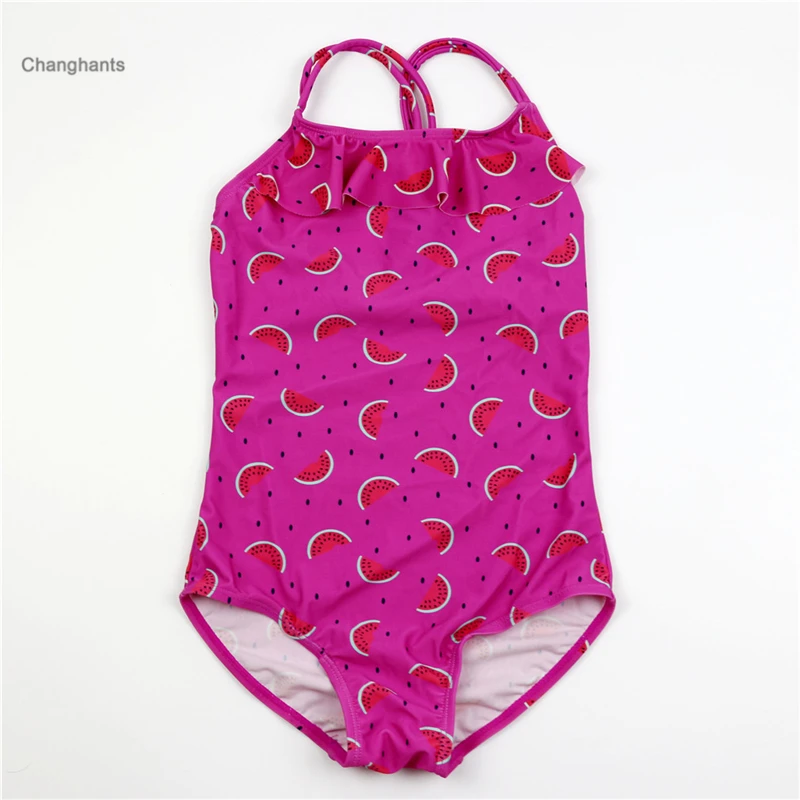 

New Model 4-14 year Old Girls One Pieces Swimsuit Red with Watermelon Pattern Kids Sling Swimwear Swim Wear Children Suit