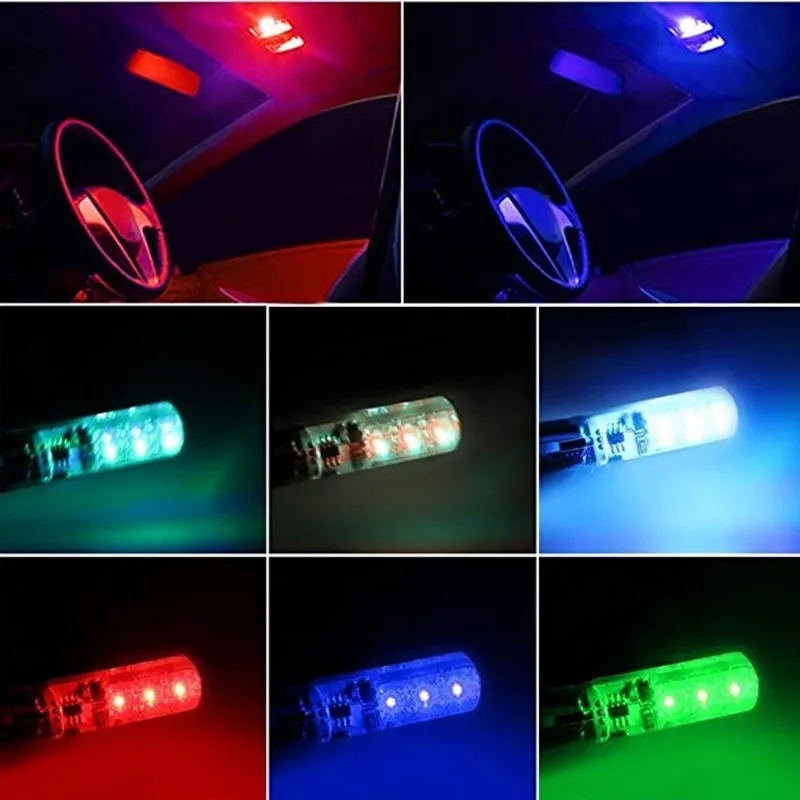 Лот Новейший цветной Автомобильный светодиодный светильник T10 12 SMD5050 RGB светодиодный W5W Автомобильный светодиодный светильник вспышка стробоскоп плавный режим