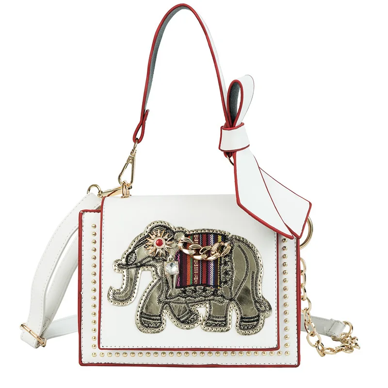

2019 Summer Brand original design Bags Elephant Animal Embroidery Rivet Fashion Ladies Handbags Women Pu Leather Shoulder Bag