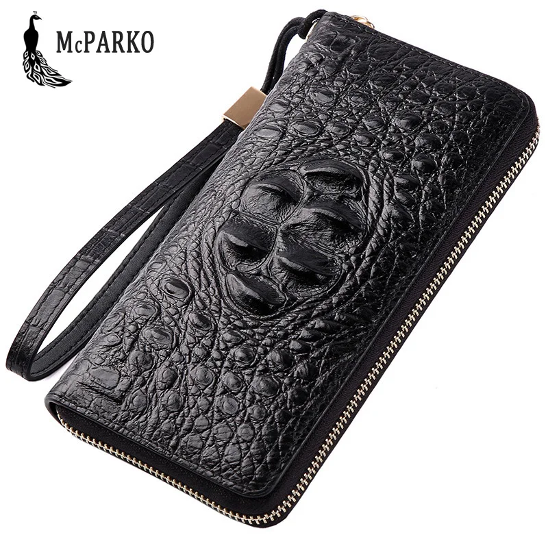 

Men's Clutch Wallet Genuine Leather Cowhide Wallet Crocodile Pattern Design Luxury Male Purse Zipper Clutches Bag With Wristband