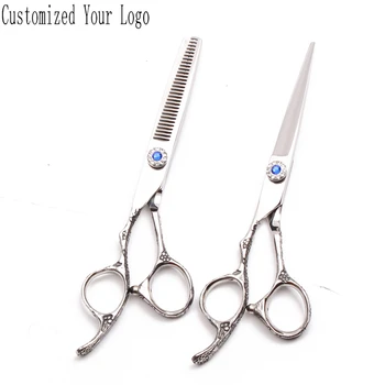 

Left-Hand 5.5" 440C Shiny Engrave Logo Hair Scissors Straight Scissors Thinning Shears Professional Hairdressing Scissors C8002