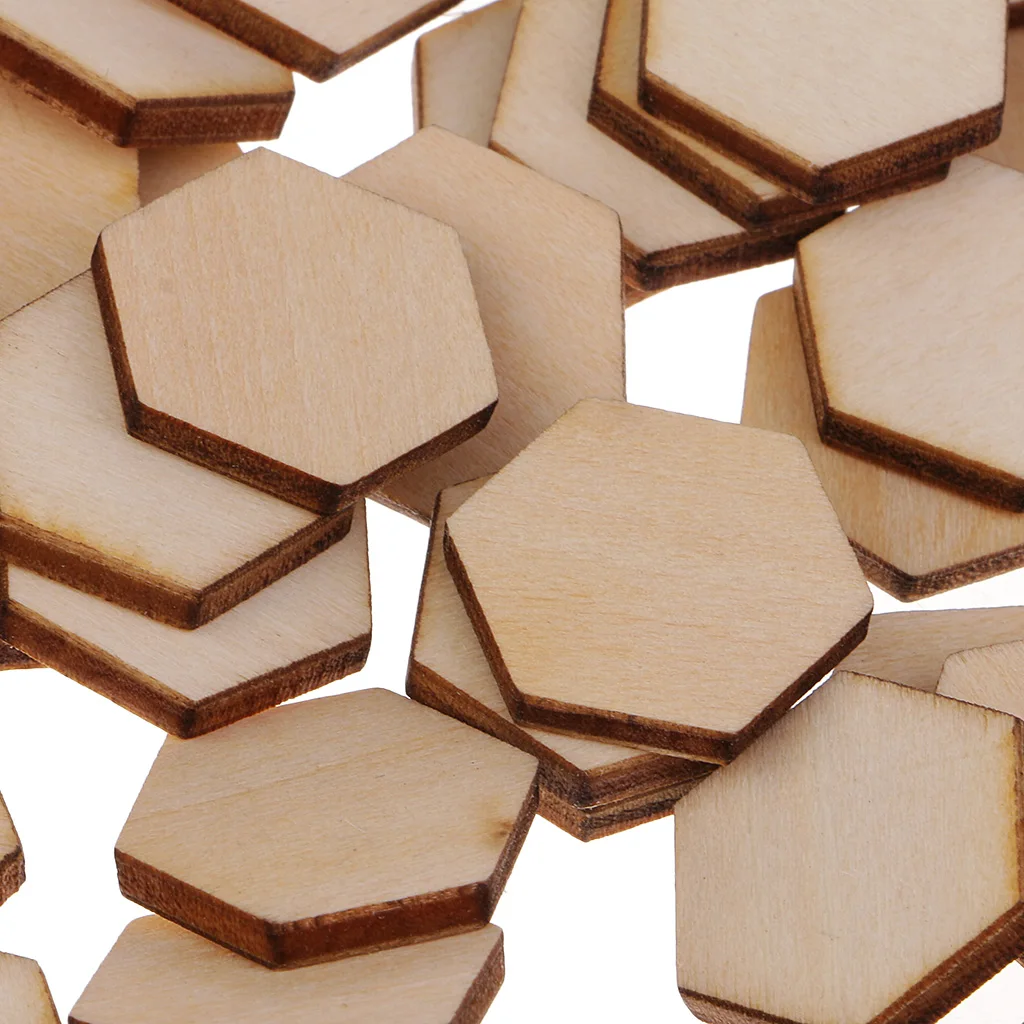 50/100/200pcs Wooden Hexagon Shapes MDF Cutouts Blank Embellishments Craft for DIY Scrapbooking Card Making Decoration Ornaments