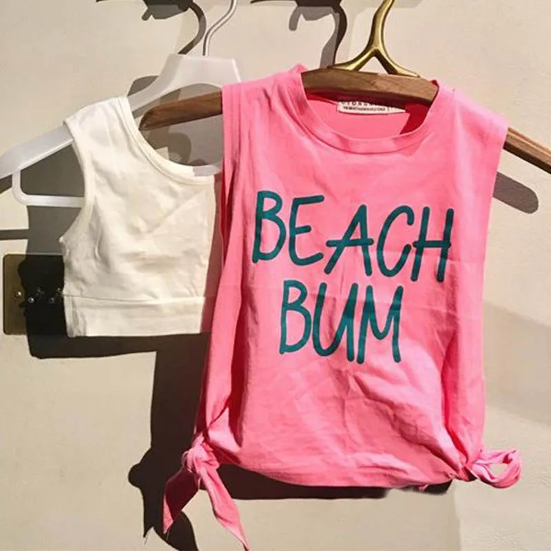 

Casual Solid Pink/White Baby Girls Sleeveless Tops O-Neck Letter Pattern Girls Summer Fashion T-shirt 2 Styles j4