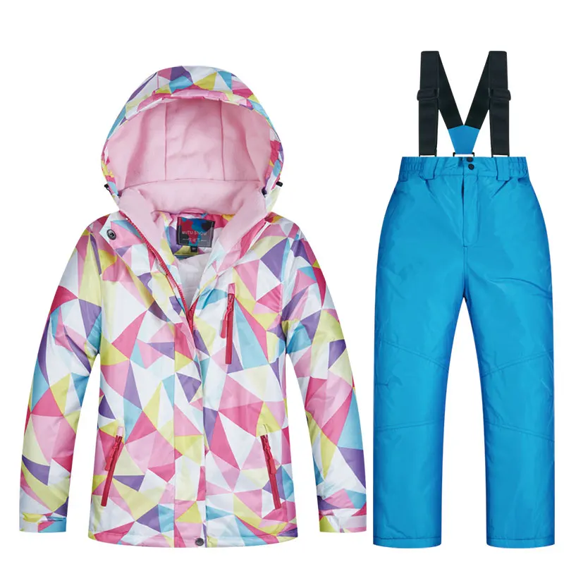 Детский лыжный костюм высокого качества; очень теплый лыжный костюм для девочек; комплект из куртки и штанов; водонепроницаемая одежда для сноубординга; зимний детский лыжный костюм - Цвет: FSJ   BLUE