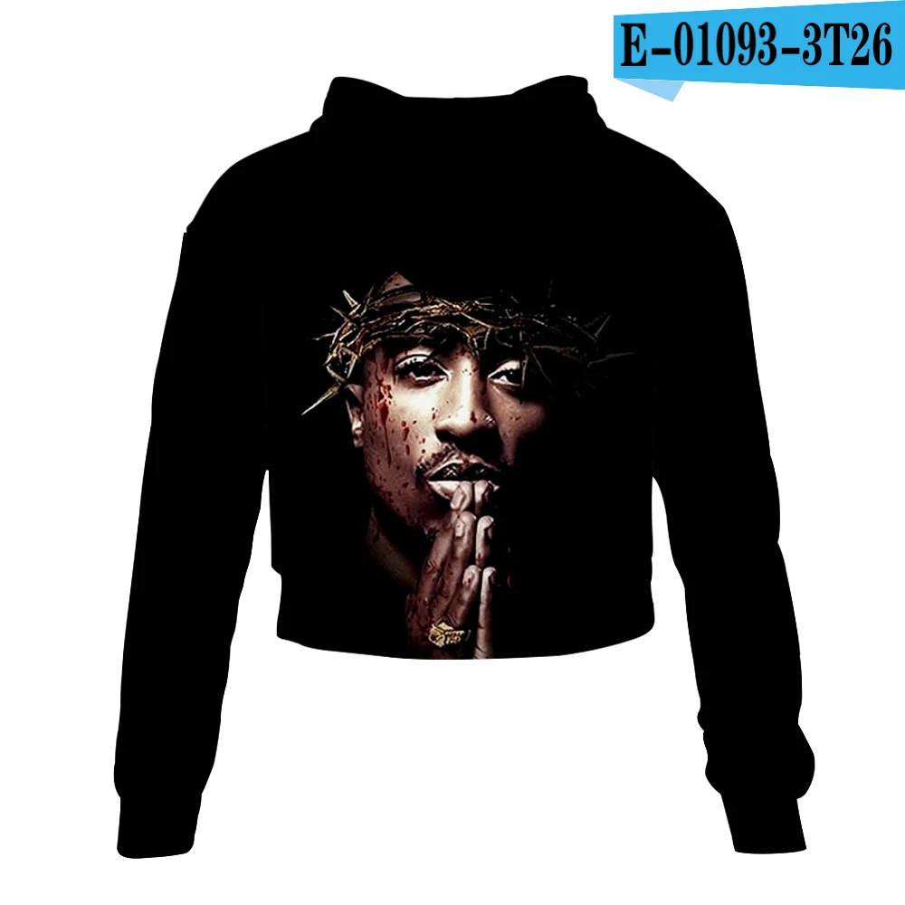 2pac 3d печать Сексуальная укороченная Толстовка для женщин Harajuku хип хоп Уличная толстовка с капюшоном Одежда женская Повседневная Kpop толстовки - Цвет: one