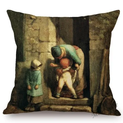 Jean Francois Millet Pastoral Realism Oil Painting The Gleaners Harvest Home Decoration Art Pillow case Linen Sofa Cushion Cover - Цвет: T304-9