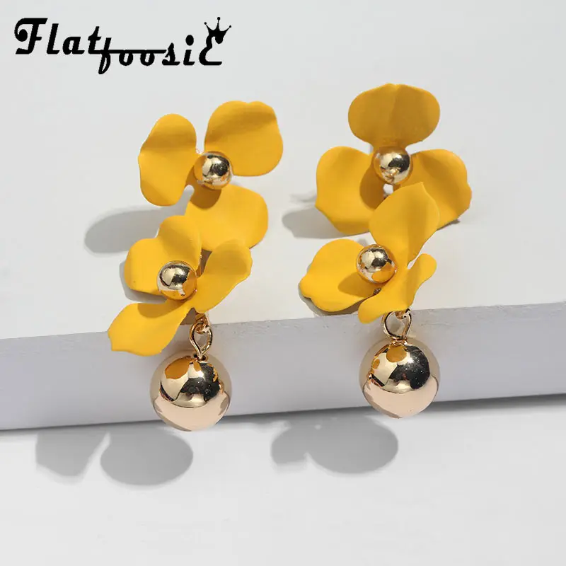 

Flatfoosie Fashion New Cute Multi Color Flower Drop Earrings For Women Statement Metal Dangle Earring Bohemian Holiday Jewelry