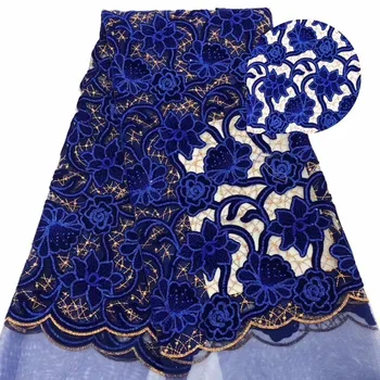 

2019 African velvet Lace High Quality Heavy French Lace Fabric royal blue African Lace Fabric For Nigerian Wedding Dres