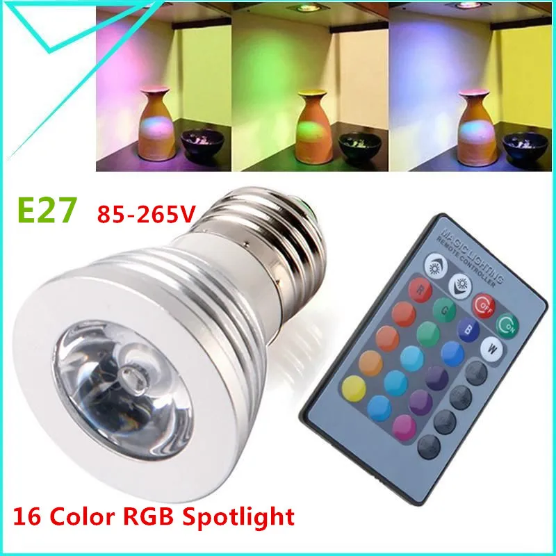 

2016 New 220V /110V RGB Bulb lamp RGB LED Bulb E27 3W LED Lamp Light Led Spotlight Spot light 16 Color Change Dimmable Lamp