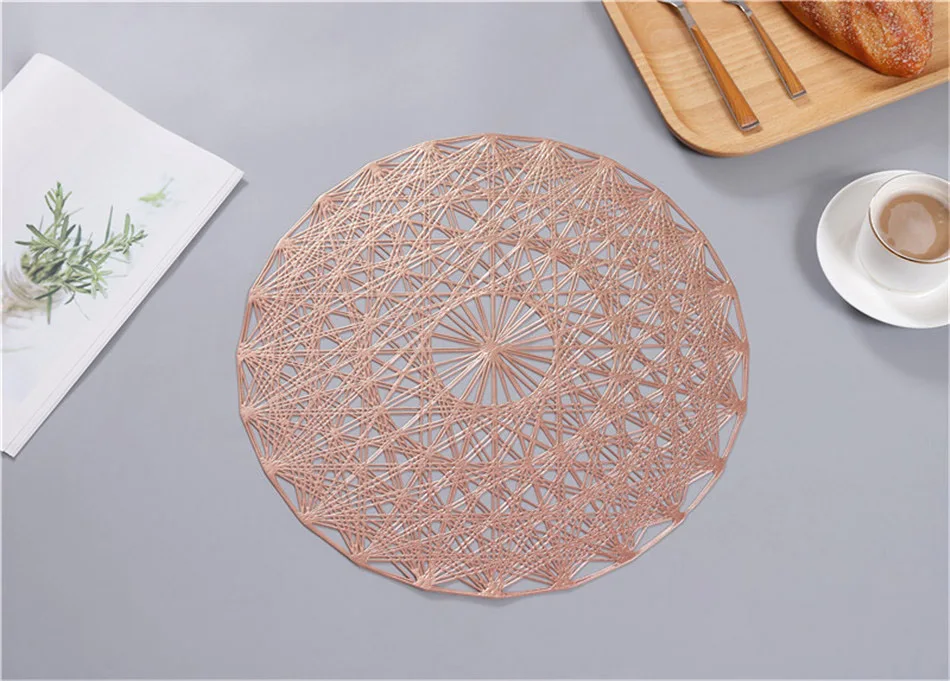 Creative Placemat For Dining Table PVC Hollow Heat-insulated Mats Rose Gold Waterproof Non-slip Coaster Pads Kitchen Appliance