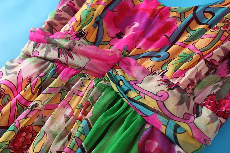 Высококачественное роскошное платье из натурального шелка Женское длинное богемное пляжное платье с цветочным принтом шелковое женское платье