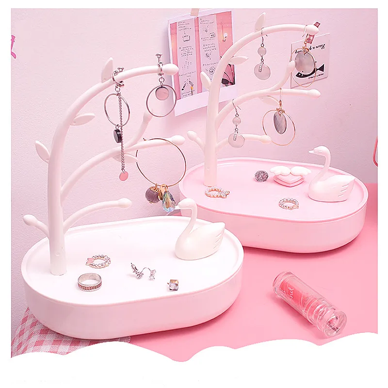 

Jewelry Box Sweet Swan Lake Storage Rack Earrings Bracelet Display Stand Lipstick Plate Ring Storage Box Women Gift Organization