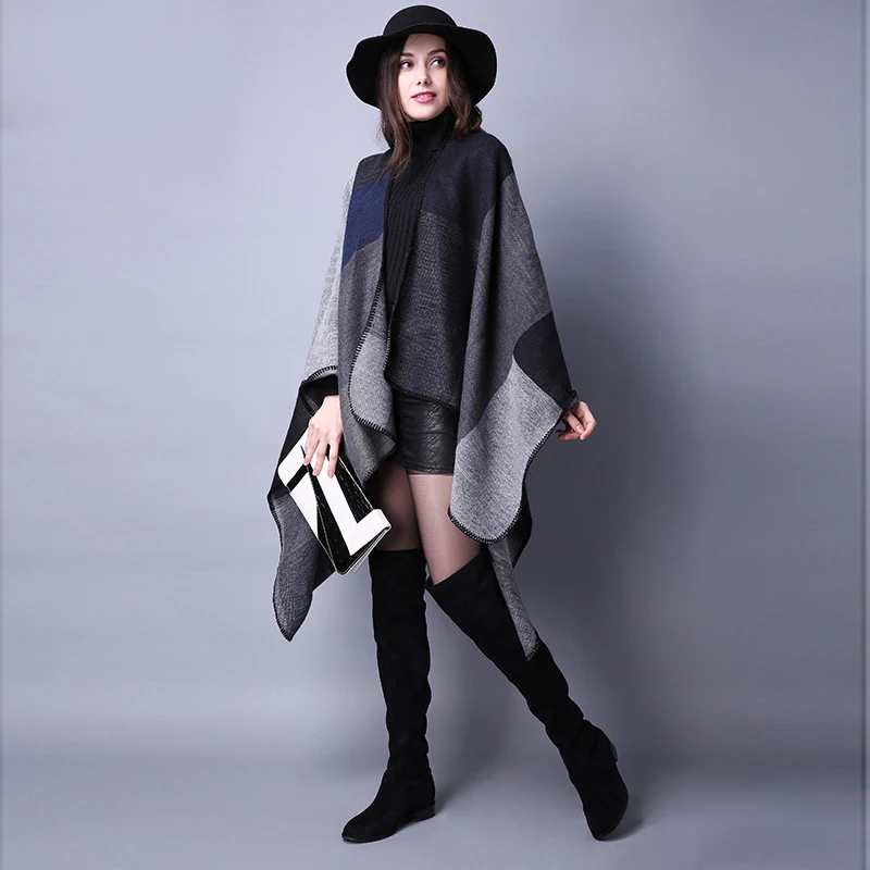 Зимнее женское пальто оверсайз вязаное имитация кашемира Пончо Накидки дуплексный шаль кардиганы свитер с кисточкой Q6-35F