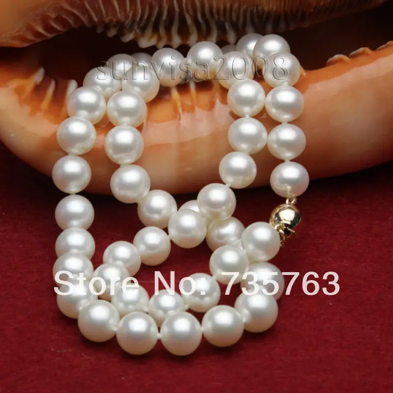 

NEW 001352 new AAA grade genuine 9-10mm white pearl handmade knotted necklace