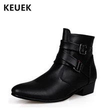 Новое поступление, осенне-зимние мужские ботинки из искусственной кожи, мотоциклетные ботинки с острым носком, мужская обувь, кожаные ботинки в британском стиле, 02C